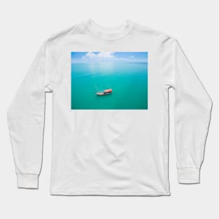 Aerial view of fishing boat on emerald sea Long Sleeve T-Shirt